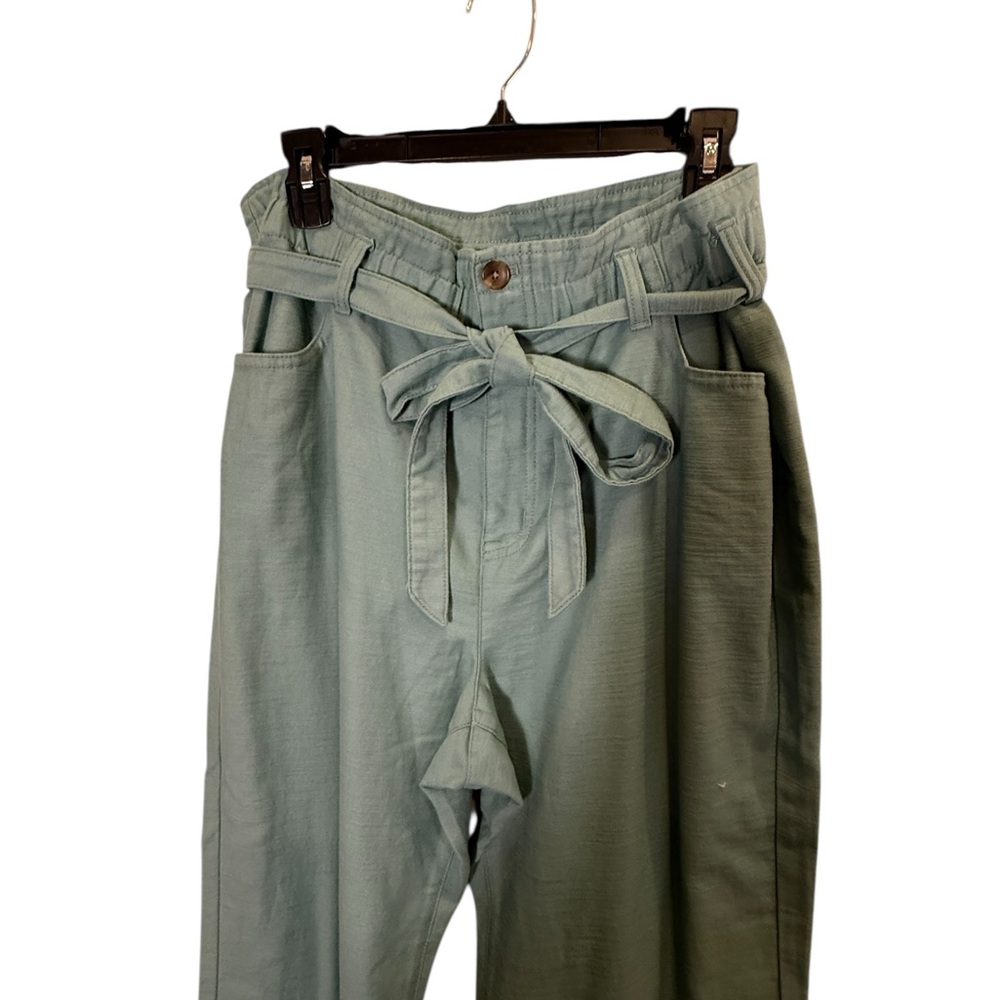 J. Crew Re-Imagined Seafoam Green Paperbag Pants with Tie Belt Cotton Sz 14 - Picture 2 of 14